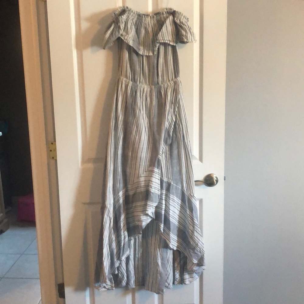 Off the shoulder white and blue dress